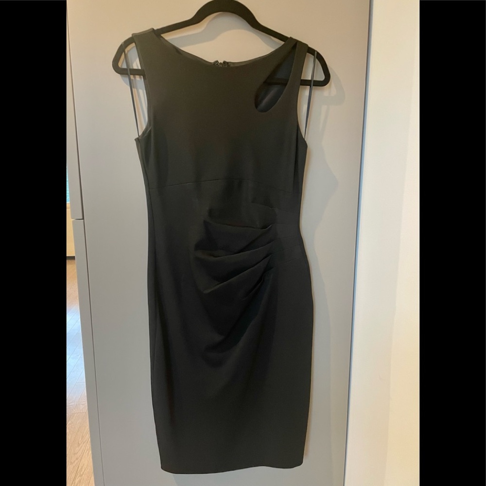 Cache black sleeveless dress, size 10, w/ tear drop cut out on left shoulder